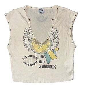 MOVING SALE Boys Lie State Championships Cream V Neck Cropped Ribbed Baby Tee